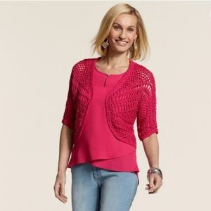 Chico's Textured Jade Open Weave Cropped Cardigan Summerberry Shrug Sweater
